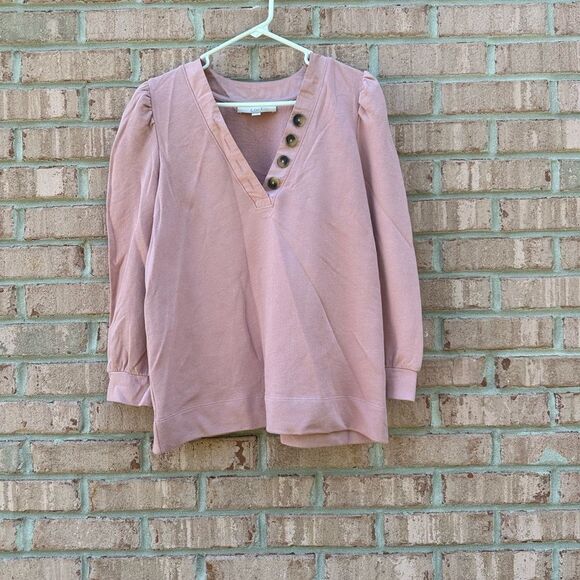 Women's Pink V-Neck Button Top - Picture 1 of 5